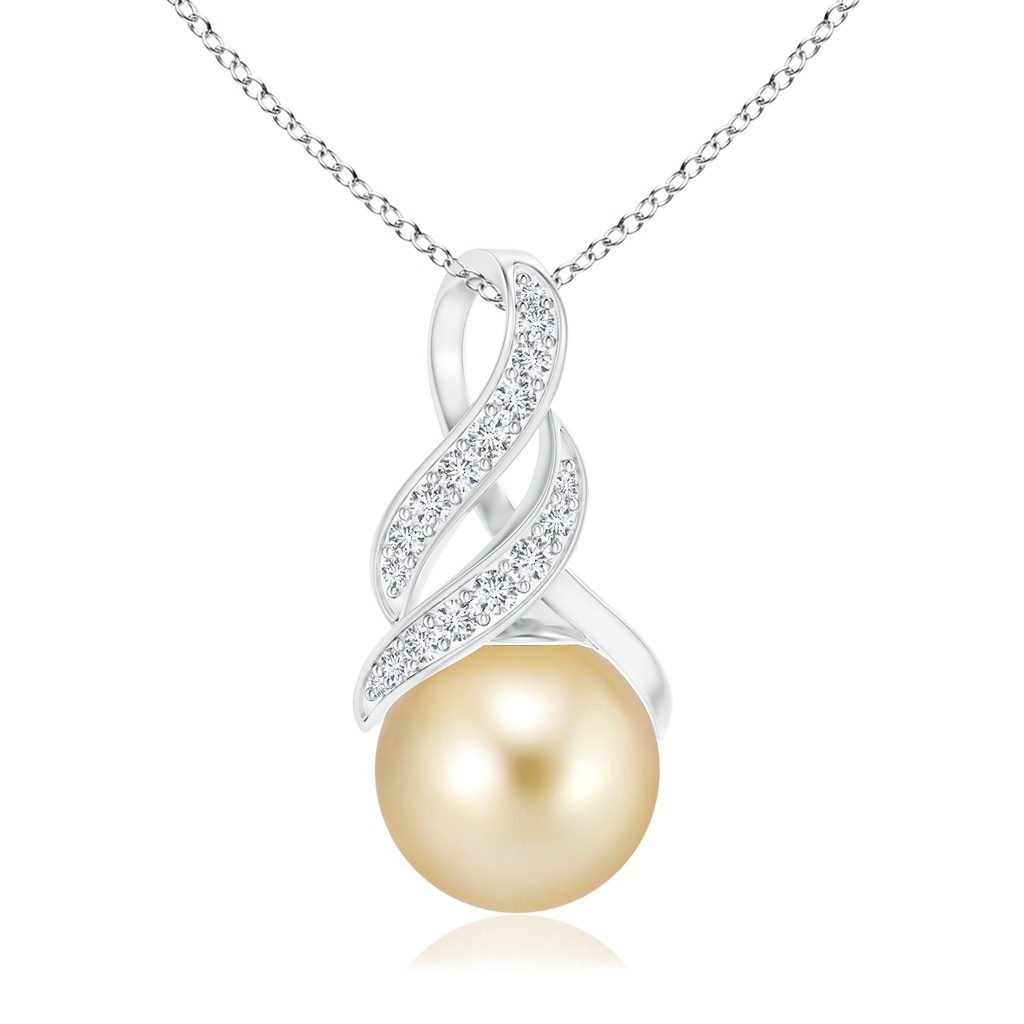 10mm AAAA Golden South Sea Pearl Swirl Bale Pendant in White Gold