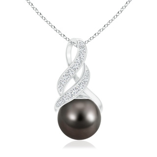 10mm AAA Tahitian Pearl and Diamond Swirl Bale Pendant in S999 Silver