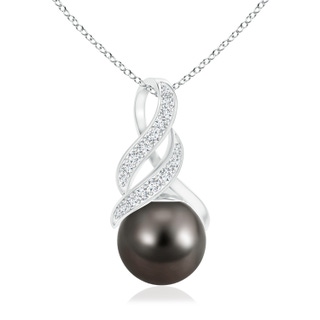 10mm AAA Tahitian Pearl and Diamond Swirl Bale Pendant in White Gold