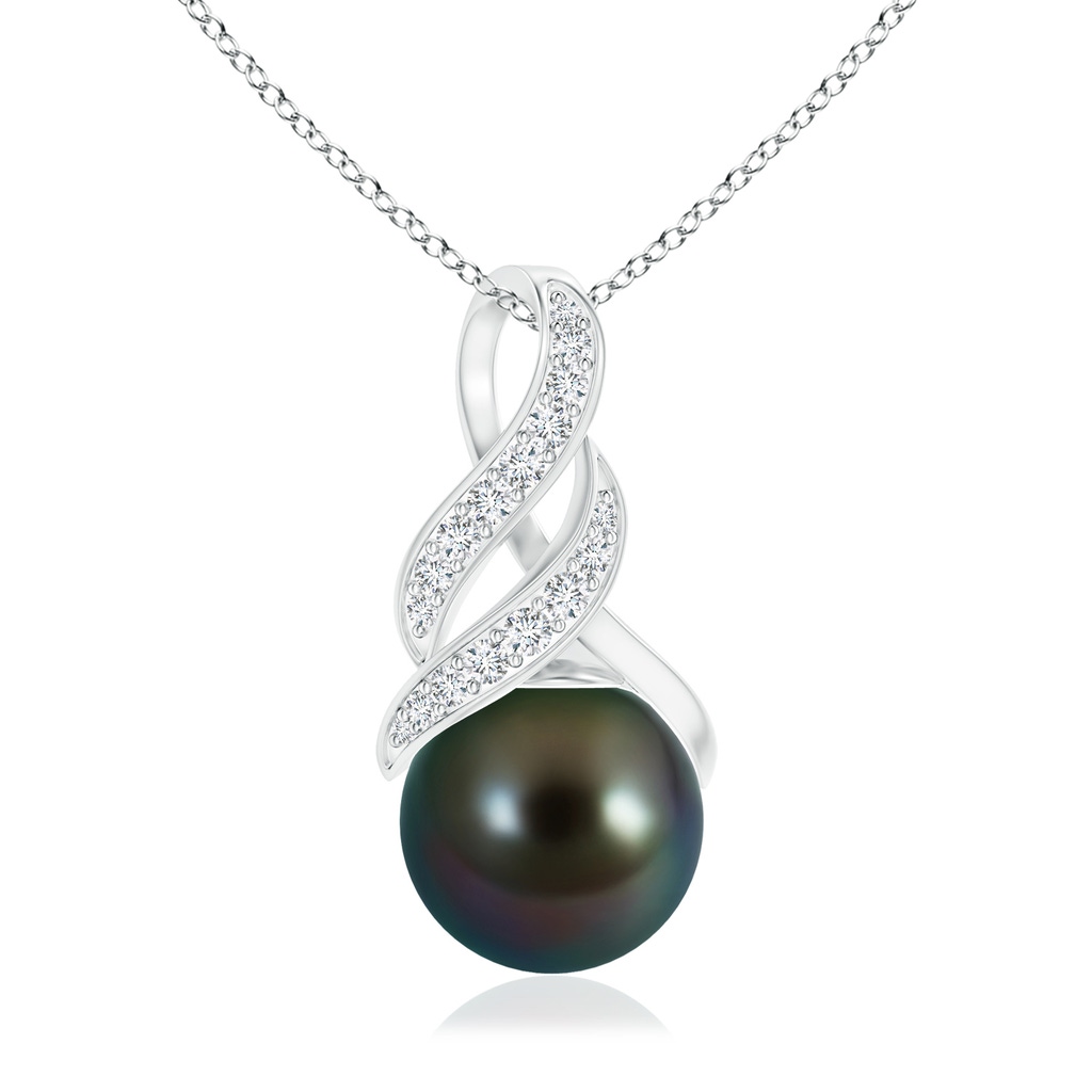 10mm AAAA Tahitian Pearl and Diamond Swirl Bale Pendant in S999 Silver