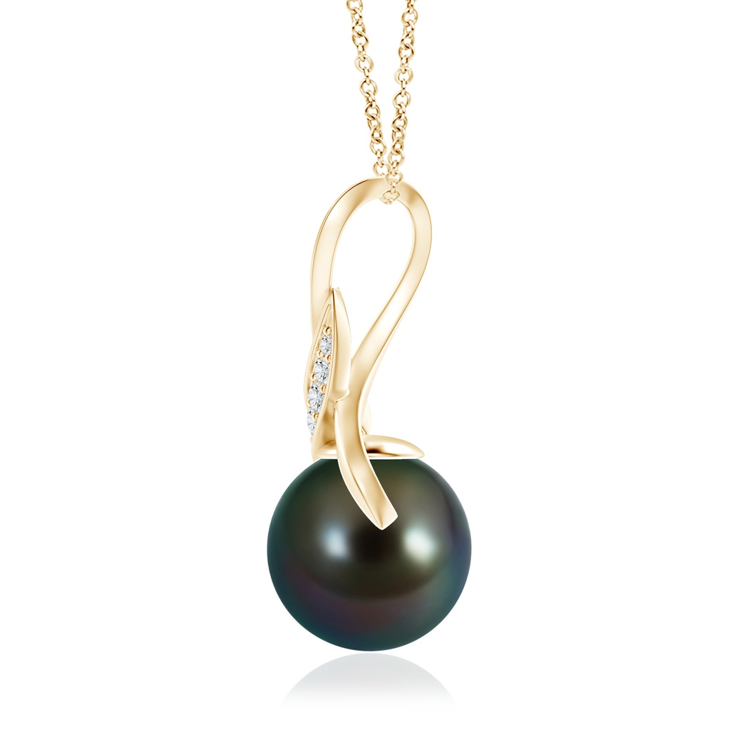 10mm AAAA Tahitian Pearl and Diamond Swirl Bale Pendant in Yellow Gold Product Image