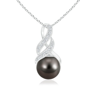 9mm AAA Tahitian Pearl and Diamond Swirl Bale Pendant in S999 Silver