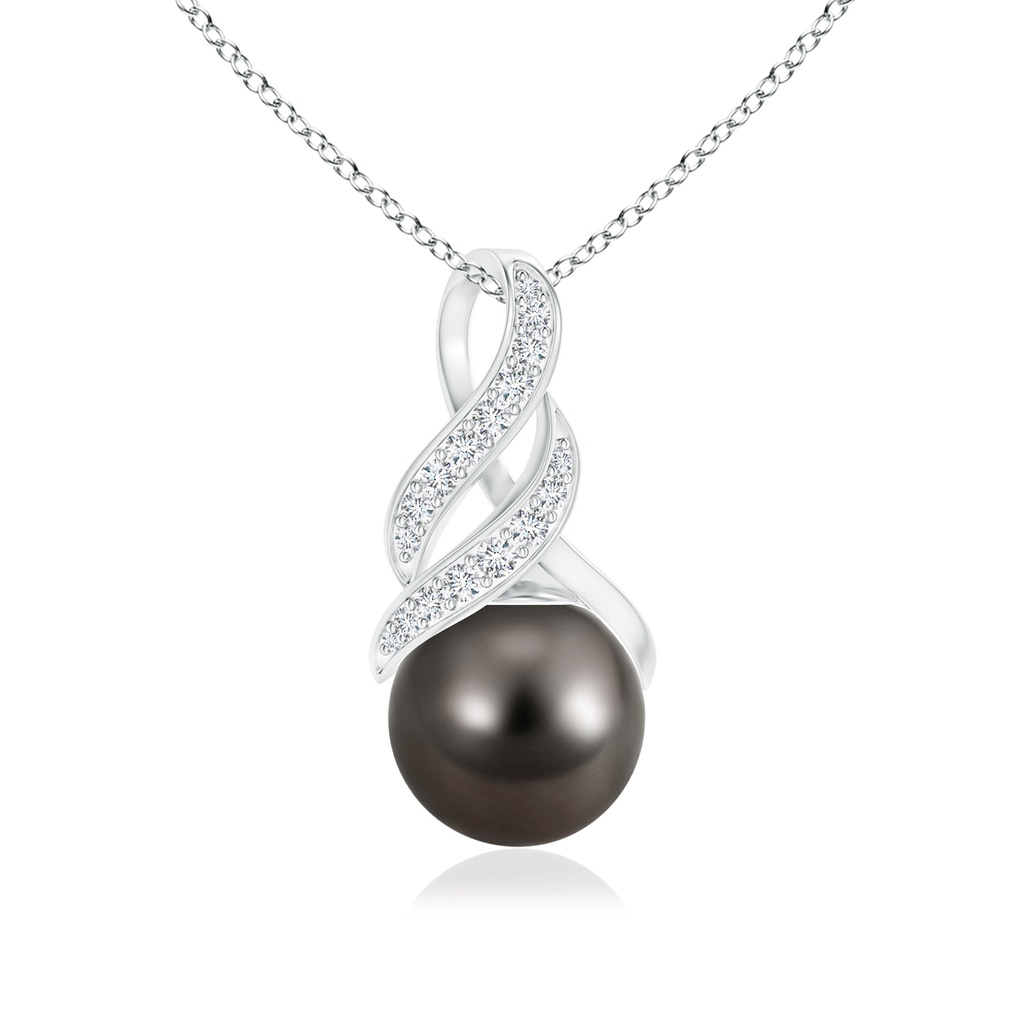 9mm AAA Tahitian Pearl and Diamond Swirl Bale Pendant in White Gold