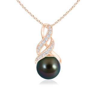 9mm AAAA Tahitian Pearl and Diamond Swirl Bale Pendant in 10K Rose Gold