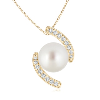 10mm AAA South Sea Cultured Pearl Bypass Pendant with Diamonds in Yellow Gold