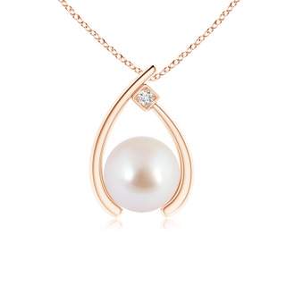 8mm AAA Japanese Akoya Pearl Wishbone Pendant with Diamond in Rose Gold