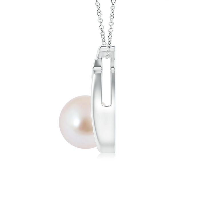 8mm AAA Japanese Akoya Pearl Wishbone Pendant with Diamond in White Gold product image