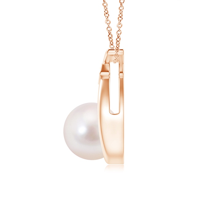 8mm AAAA Japanese Akoya Pearl Wishbone Pendant with Diamond in Rose Gold Product Image