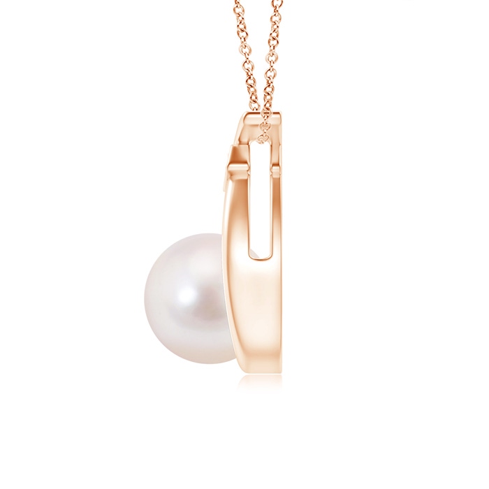 8mm AAAA Japanese Akoya Pearl Wishbone Pendant with Diamond in Rose Gold product image