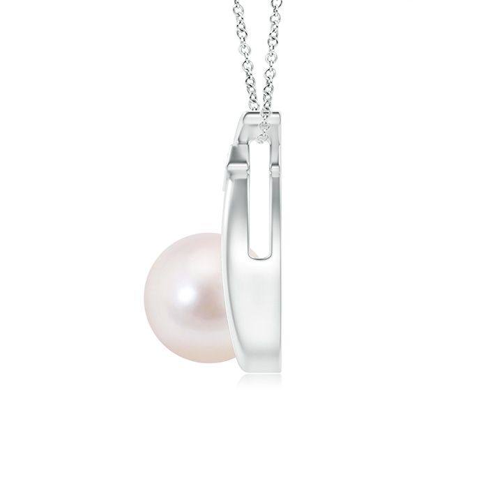 8mm AAAA Japanese Akoya Pearl Wishbone Pendant with Diamond in White Gold product image