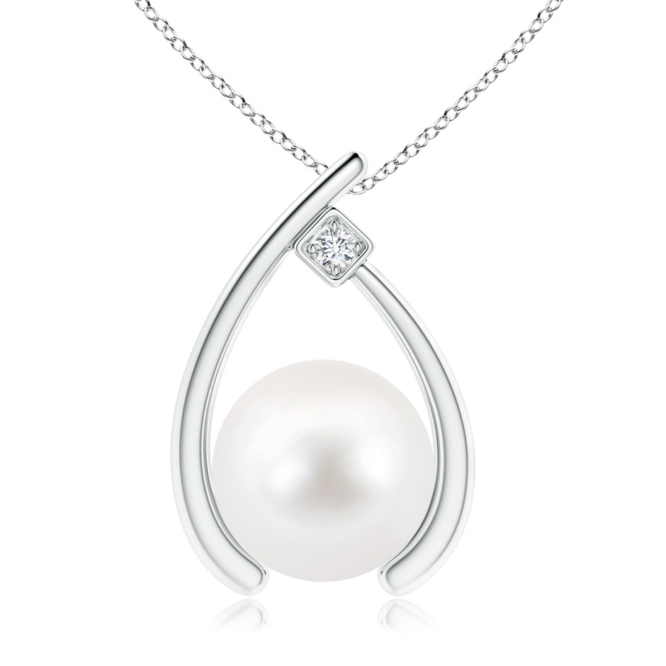 10mm AA Freshwater Pearl Wishbone Pendant with Diamond in S999 Silver 