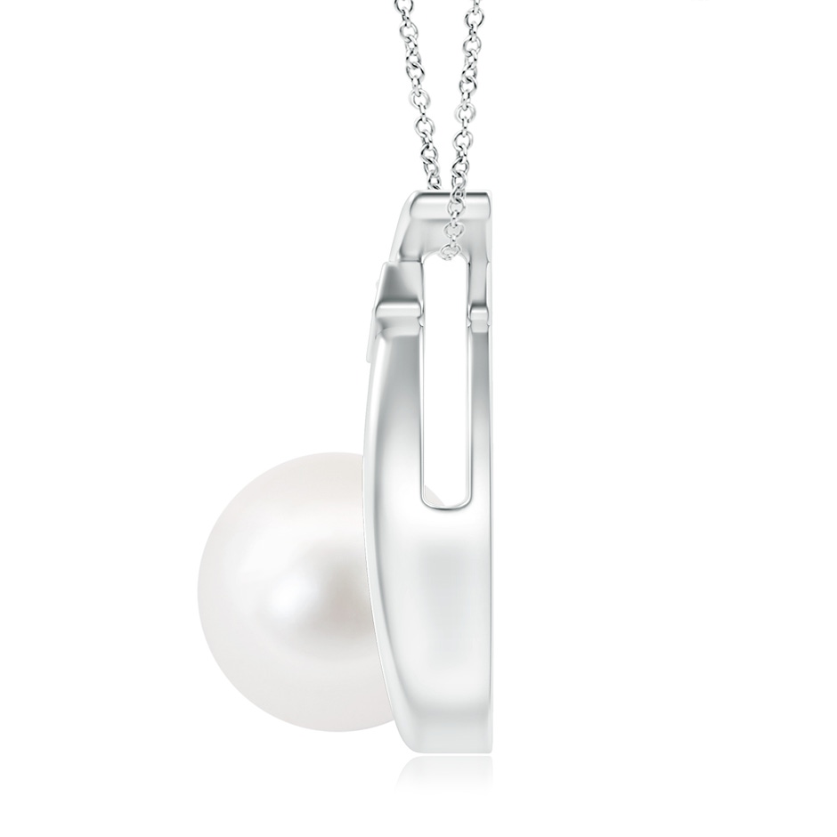 10mm AA Freshwater Pearl Wishbone Pendant with Diamond in S999 Silver side 199