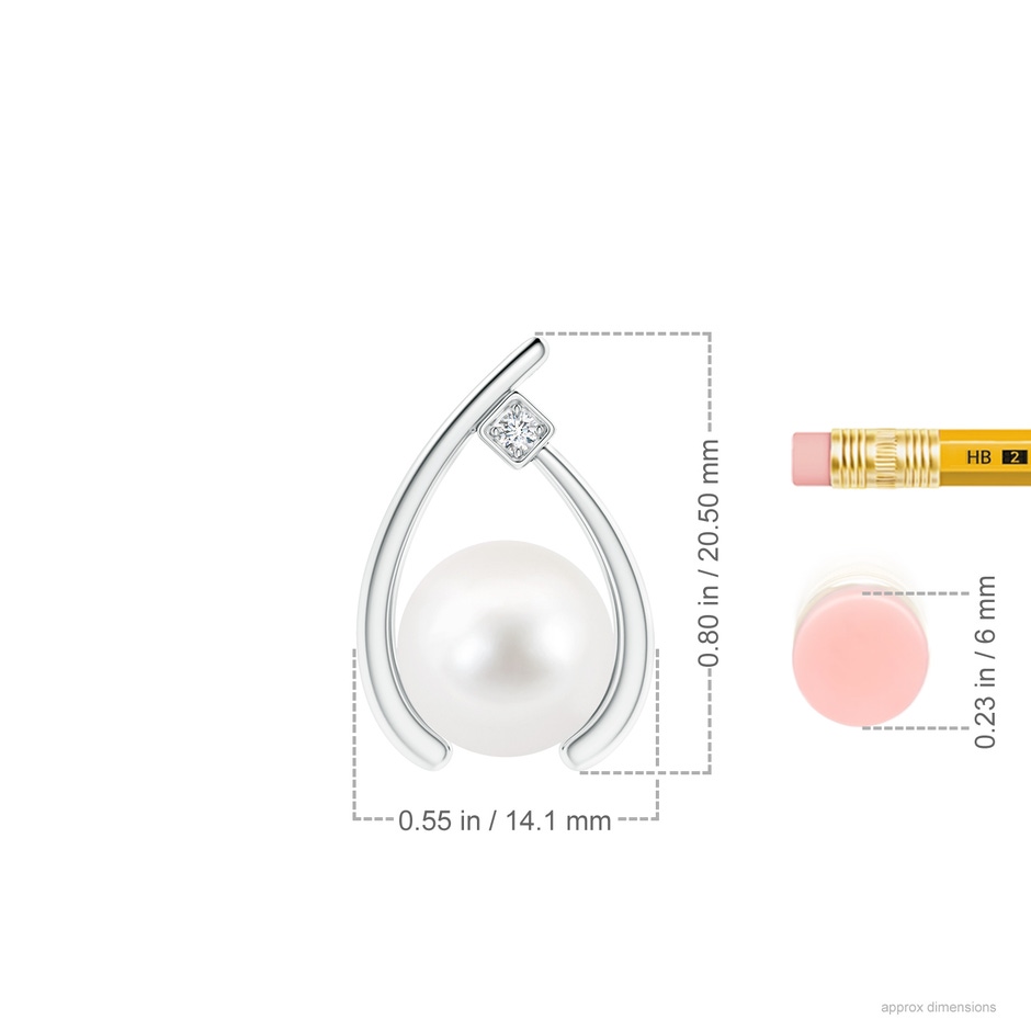 10mm AA Freshwater Pearl Wishbone Pendant with Diamond in S999 Silver ruler