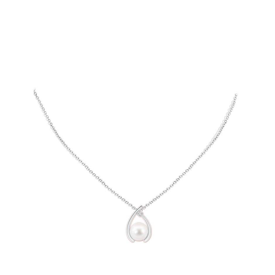 10mm AA Freshwater Pearl Wishbone Pendant with Diamond in S999 Silver pen