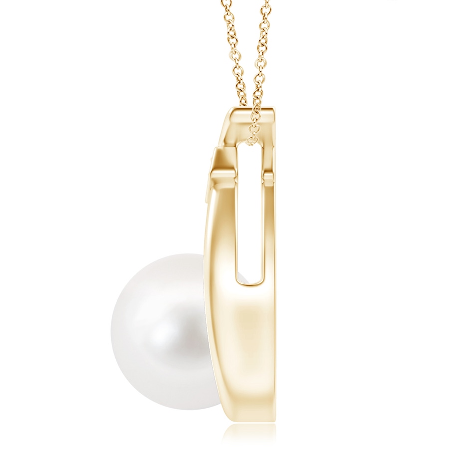 10mm AA Freshwater Pearl Wishbone Pendant with Diamond in Yellow Gold side 199
