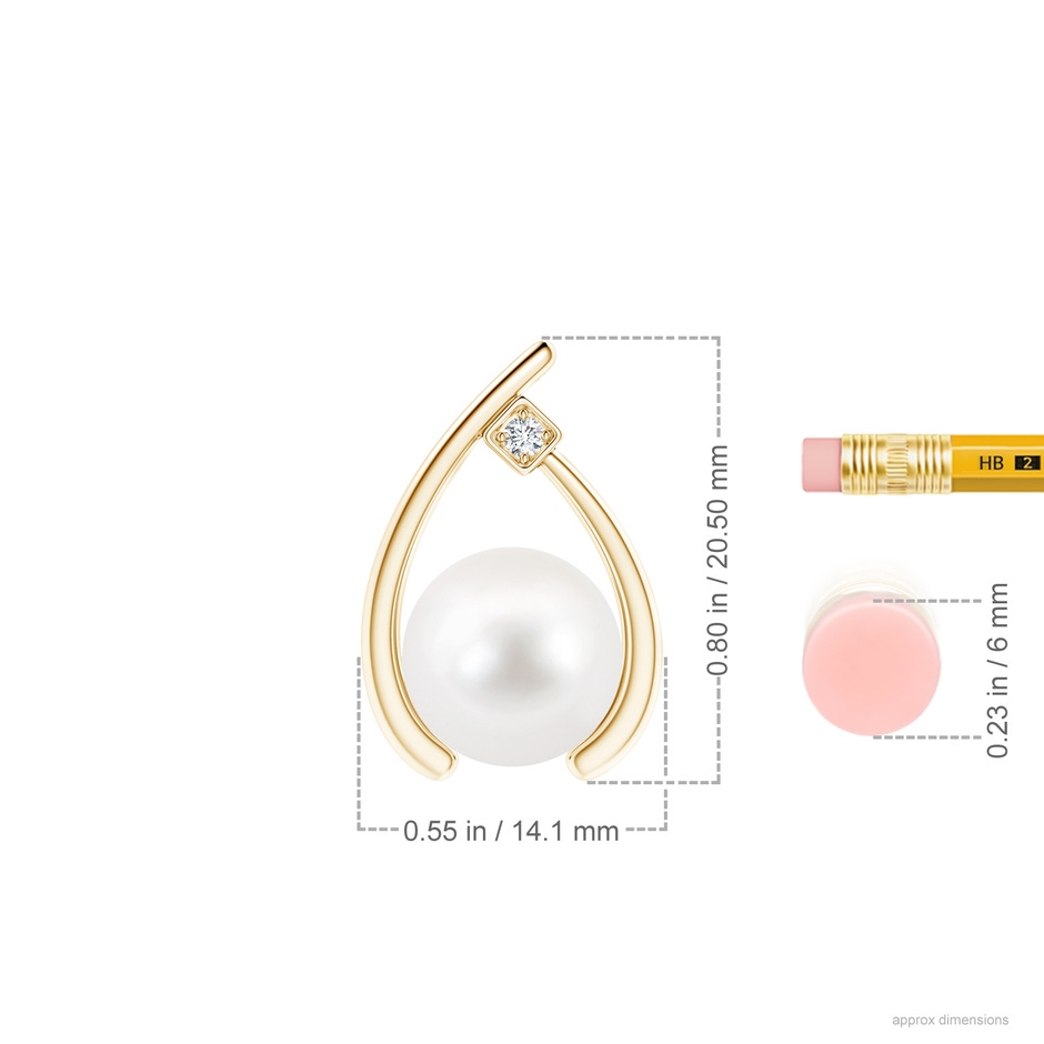 10mm AA Freshwater Pearl Wishbone Pendant with Diamond in Yellow Gold ruler