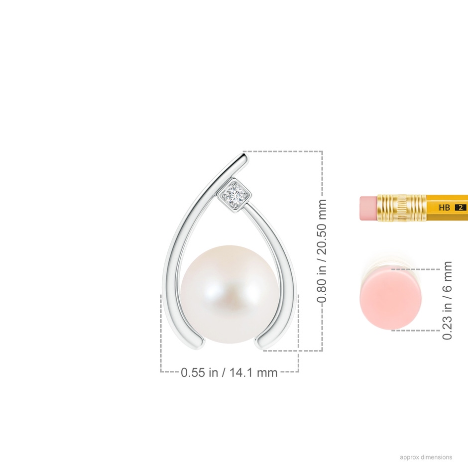 10mm AAA Freshwater Pearl Wishbone Pendant with Diamond in 18K White Gold ruler