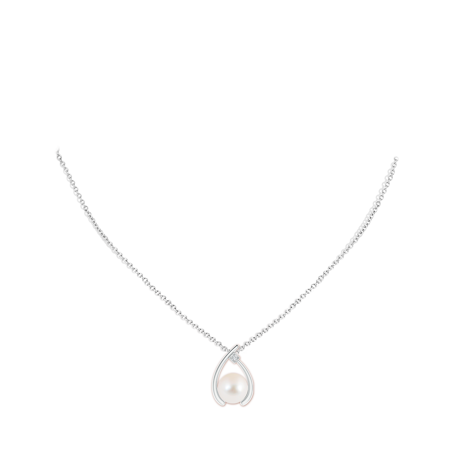 10mm AAA Freshwater Pearl Wishbone Pendant with Diamond in 18K White Gold pen