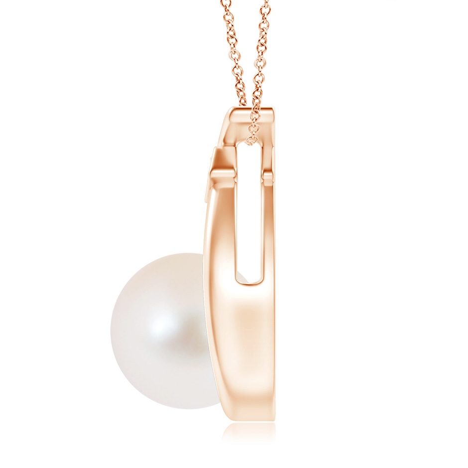 10mm AAA Freshwater Pearl Wishbone Pendant with Diamond in Rose Gold side 199