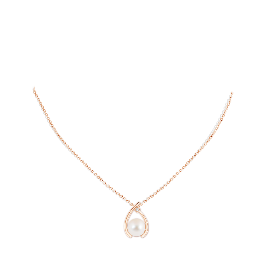 10mm AAA Freshwater Pearl Wishbone Pendant with Diamond in Rose Gold pen