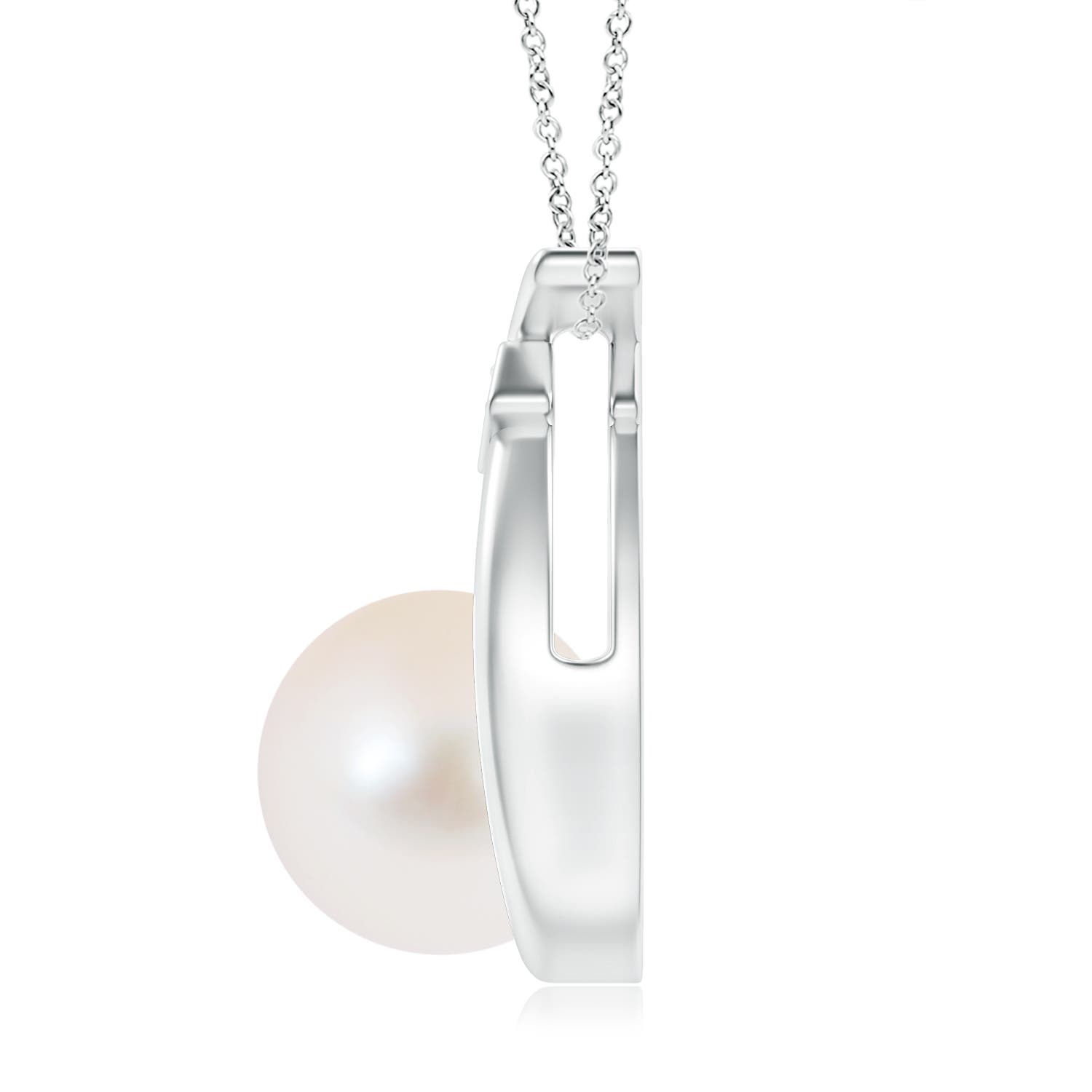 10mm AAA Freshwater Pearl Wishbone Pendant with Diamond in White Gold