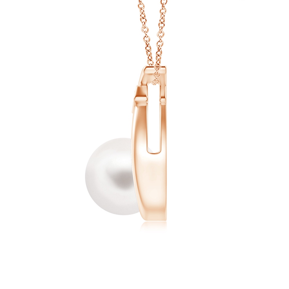 8mm AA Freshwater Pearl Wishbone Pendant with Diamond in Rose Gold side 199