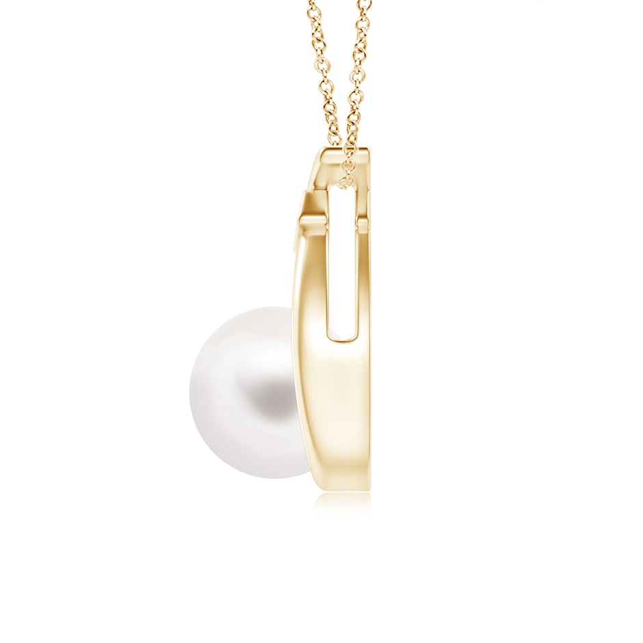 8mm AA Freshwater Pearl Wishbone Pendant with Diamond in Yellow Gold side 199