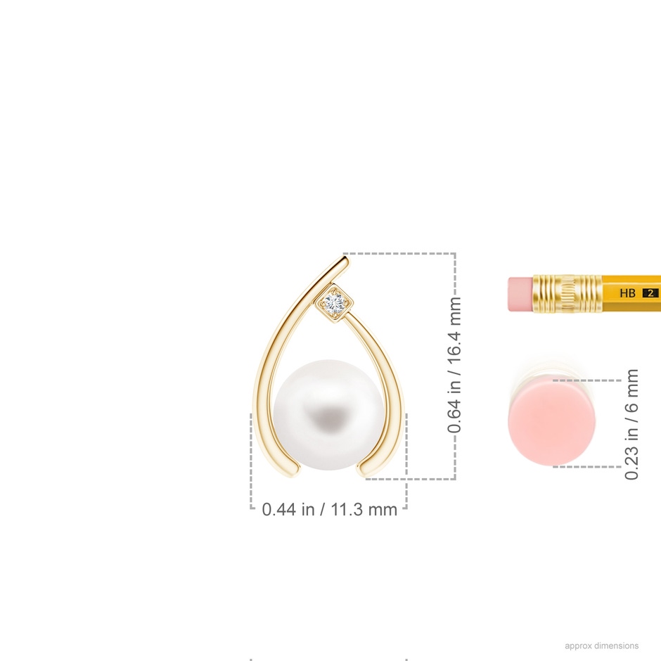 8mm AA Freshwater Pearl Wishbone Pendant with Diamond in Yellow Gold ruler