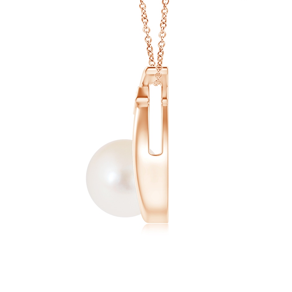 8mm AAA Freshwater Pearl Wishbone Pendant with Diamond in Rose Gold side 199