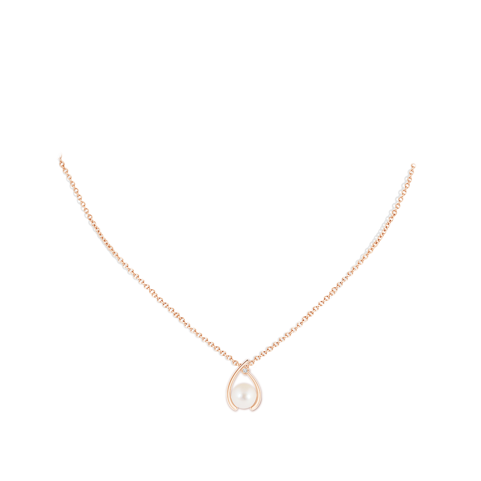 8mm AAA Freshwater Pearl Wishbone Pendant with Diamond in Rose Gold pen