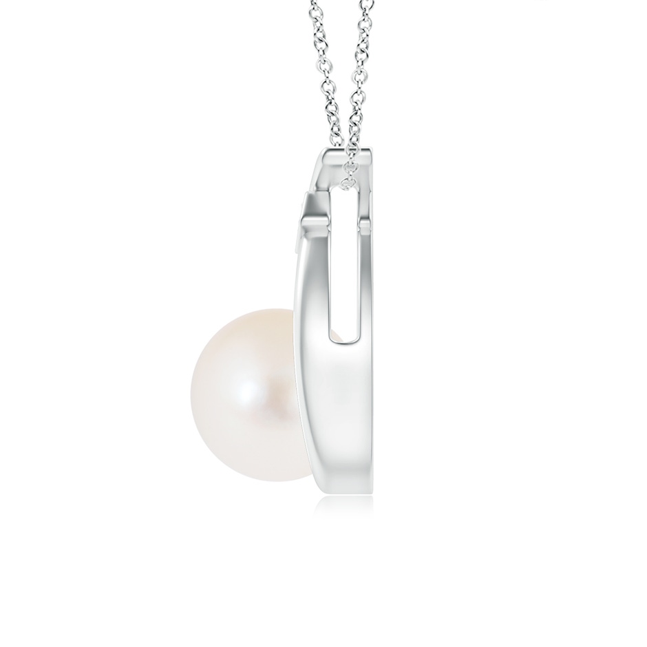 8mm AAA Freshwater Pearl Wishbone Pendant with Diamond in White Gold side 199