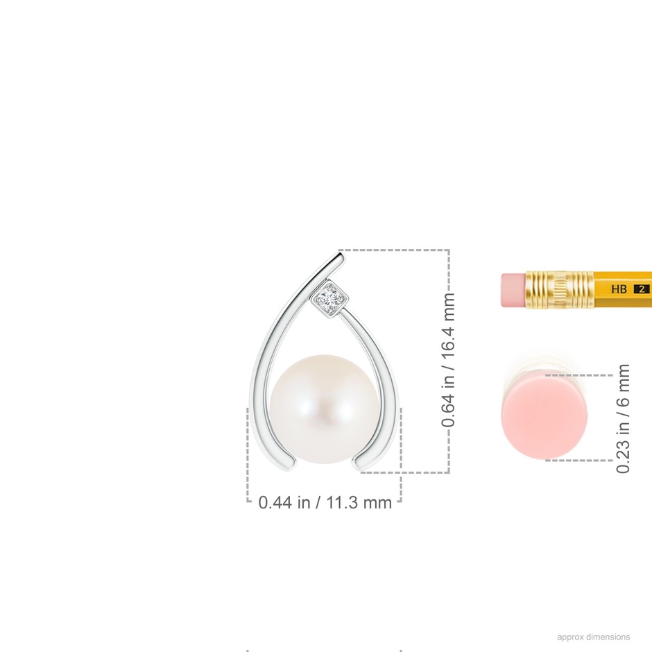 8mm AAA Freshwater Pearl Wishbone Pendant with Diamond in White Gold ruler