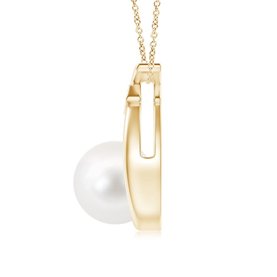 9mm AA Freshwater Pearl Wishbone Pendant with Diamond in Yellow Gold side 199