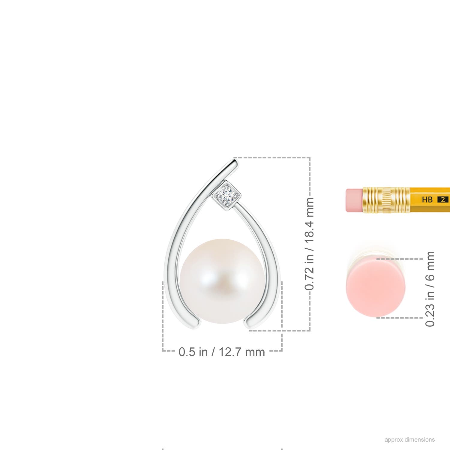 9mm AAA Freshwater Pearl Wishbone Pendant with Diamond in White Gold - ruler