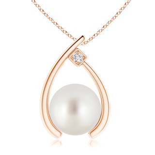 10mm AAA South Sea Cultured Pearl Wishbone Pendant with Diamond in Rose Gold