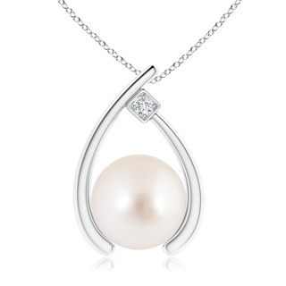 10mm AAAA South Sea Cultured Pearl Wishbone Pendant with Diamond in White Gold