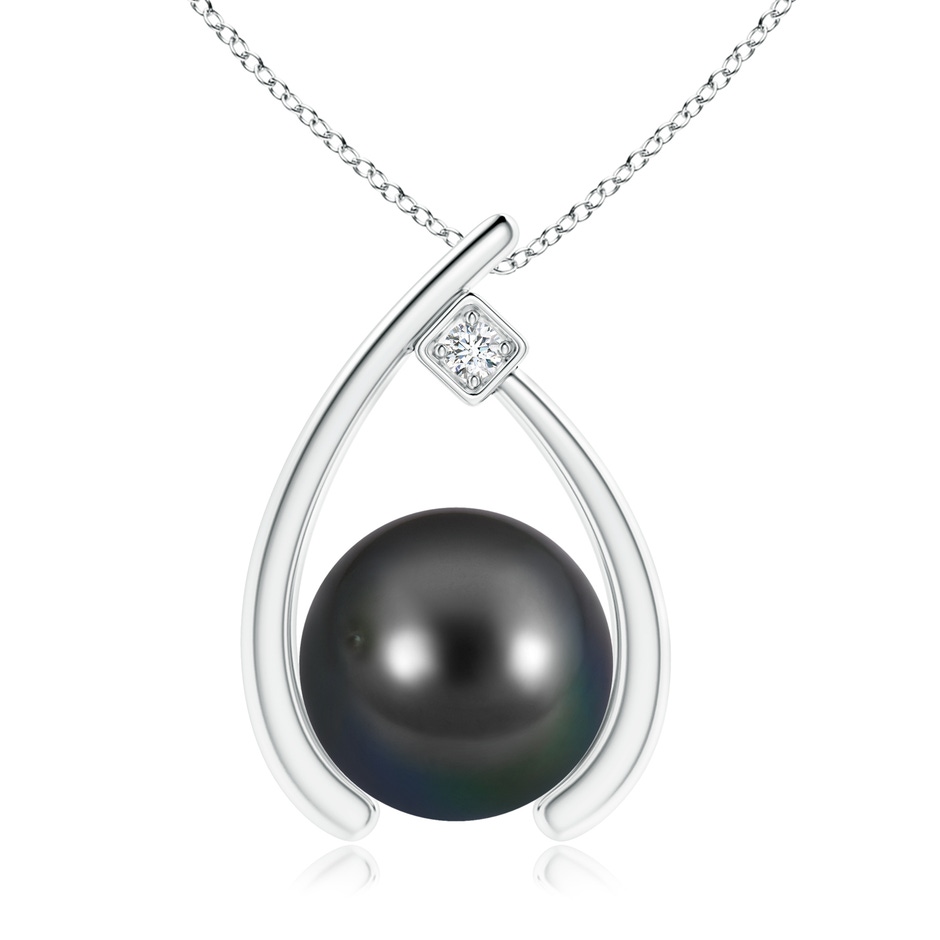 10mm AA Tahitian Pearl Wishbone Pendant with Diamond in S999 Silver 