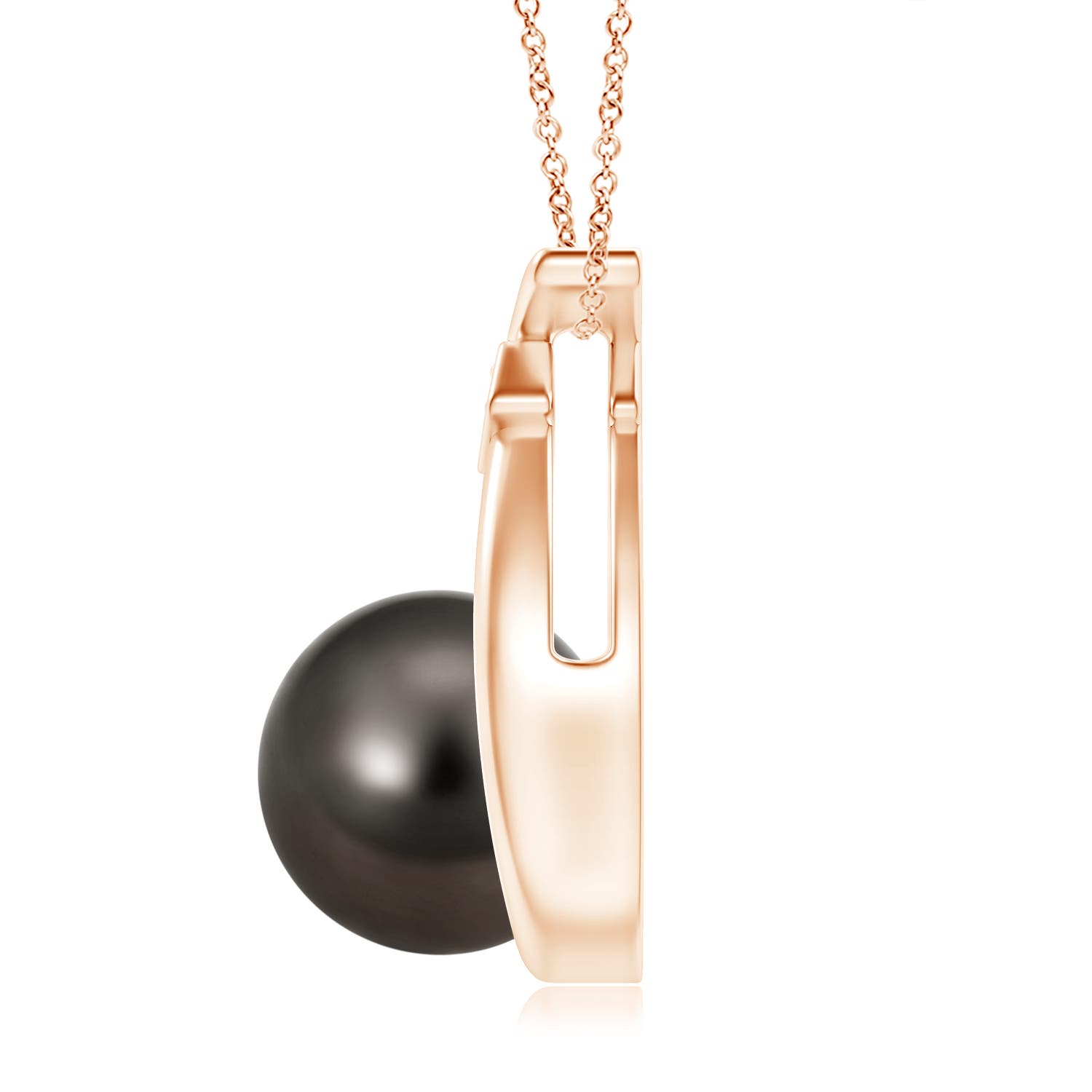 10mm AAA Tahitian Pearl Wishbone Pendant with Diamond in Rose Gold