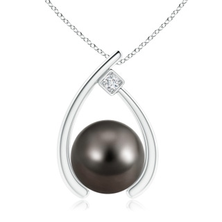 10mm AAA Tahitian Pearl Wishbone Pendant with Diamond in White Gold