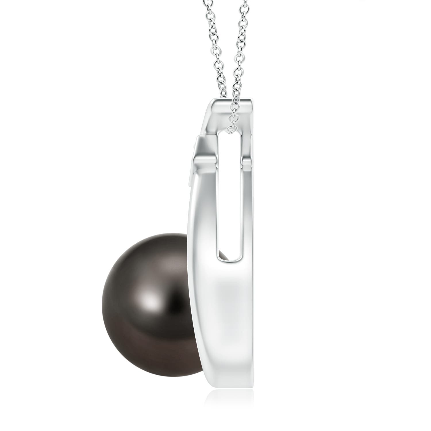 10mm AAA Tahitian Pearl Wishbone Pendant with Diamond in White Gold