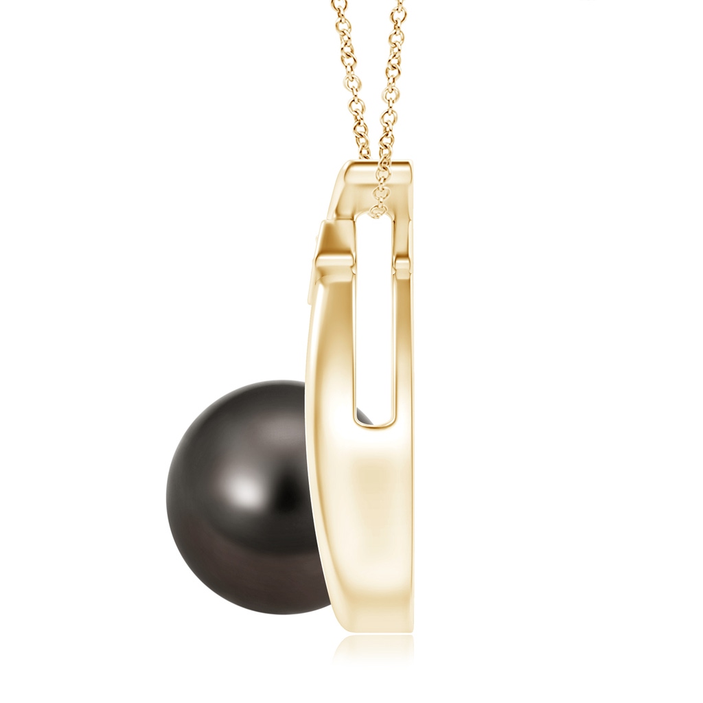 10mm AAA Tahitian Pearl Wishbone Pendant with Diamond in Yellow Gold Product Image
