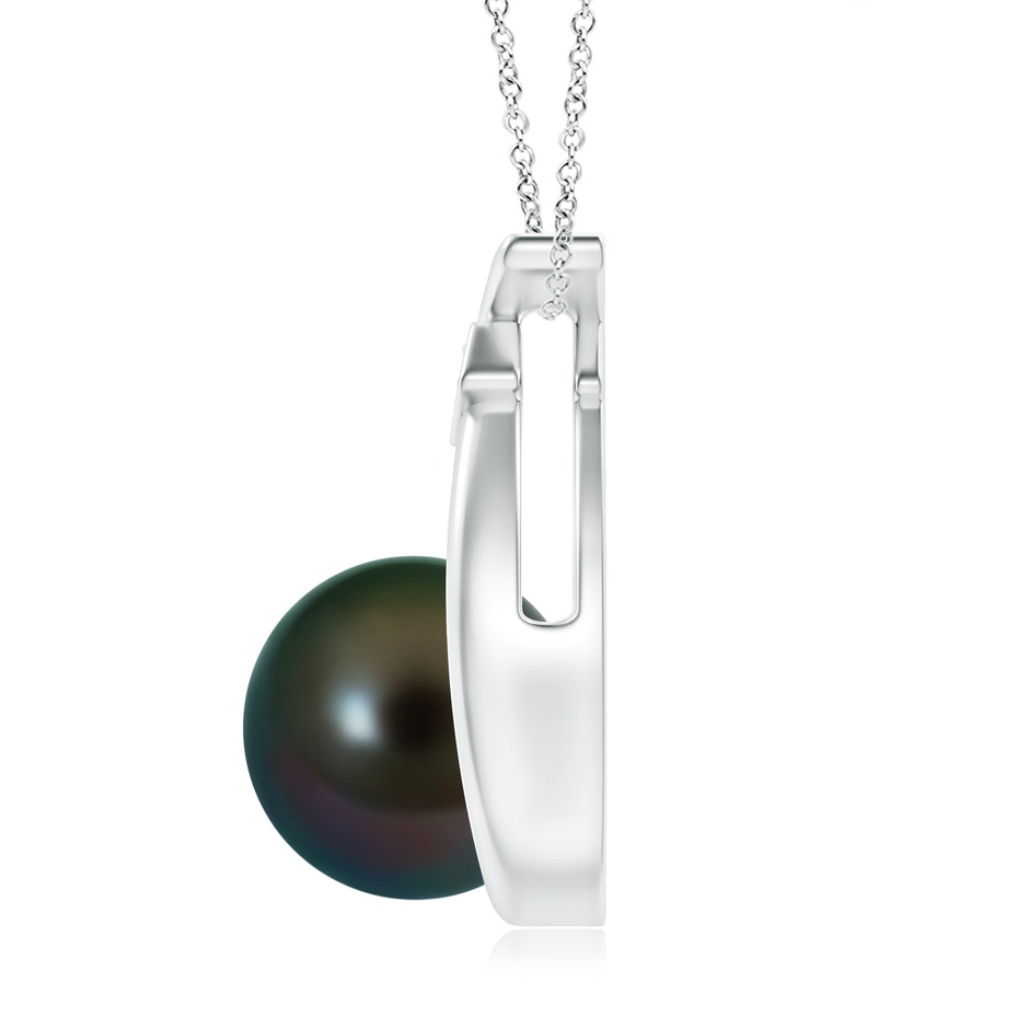 10mm AAAA Tahitian Pearl Wishbone Pendant with Diamond in White Gold product image