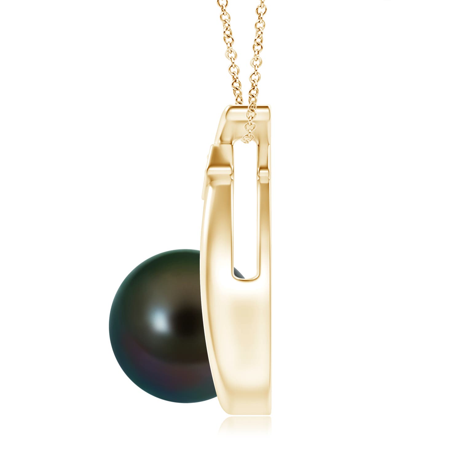 10mm AAAA Tahitian Pearl Wishbone Pendant with Diamond in Yellow Gold - side 1