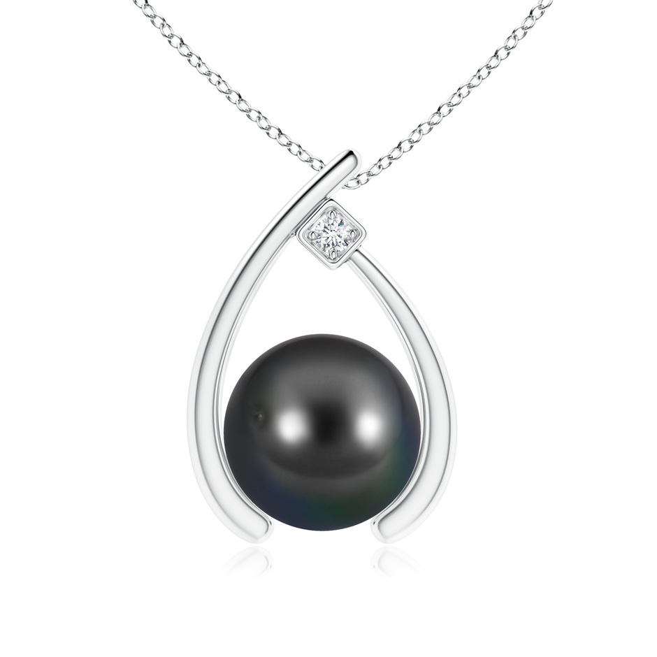 9mm AA Tahitian Pearl Wishbone Pendant with Diamond in 9K White Gold 