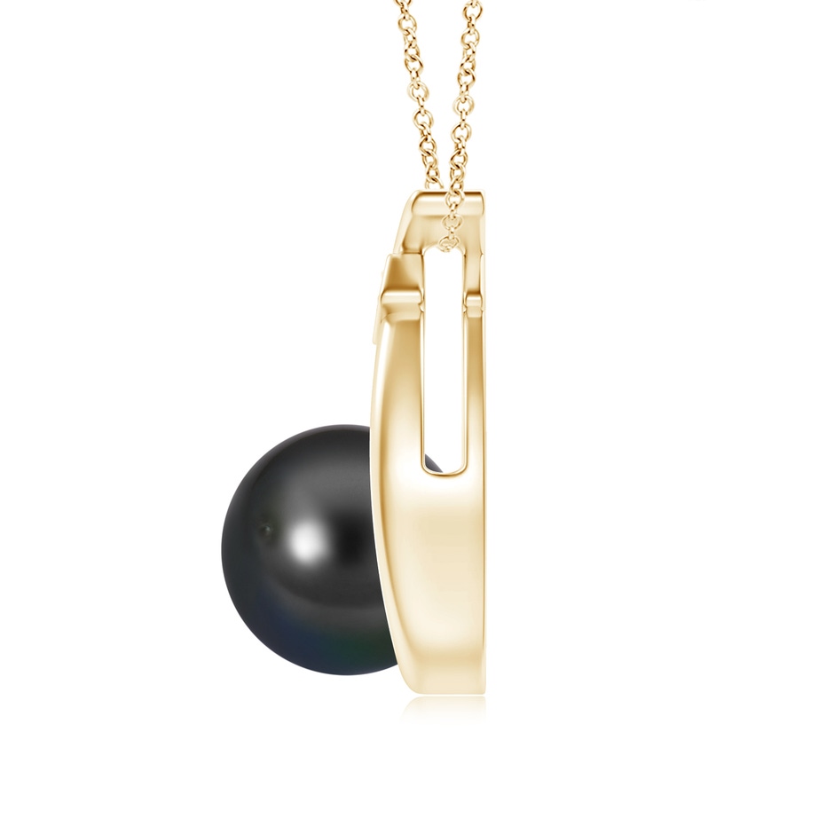 9mm AA Tahitian Pearl Wishbone Pendant with Diamond in Yellow Gold product image