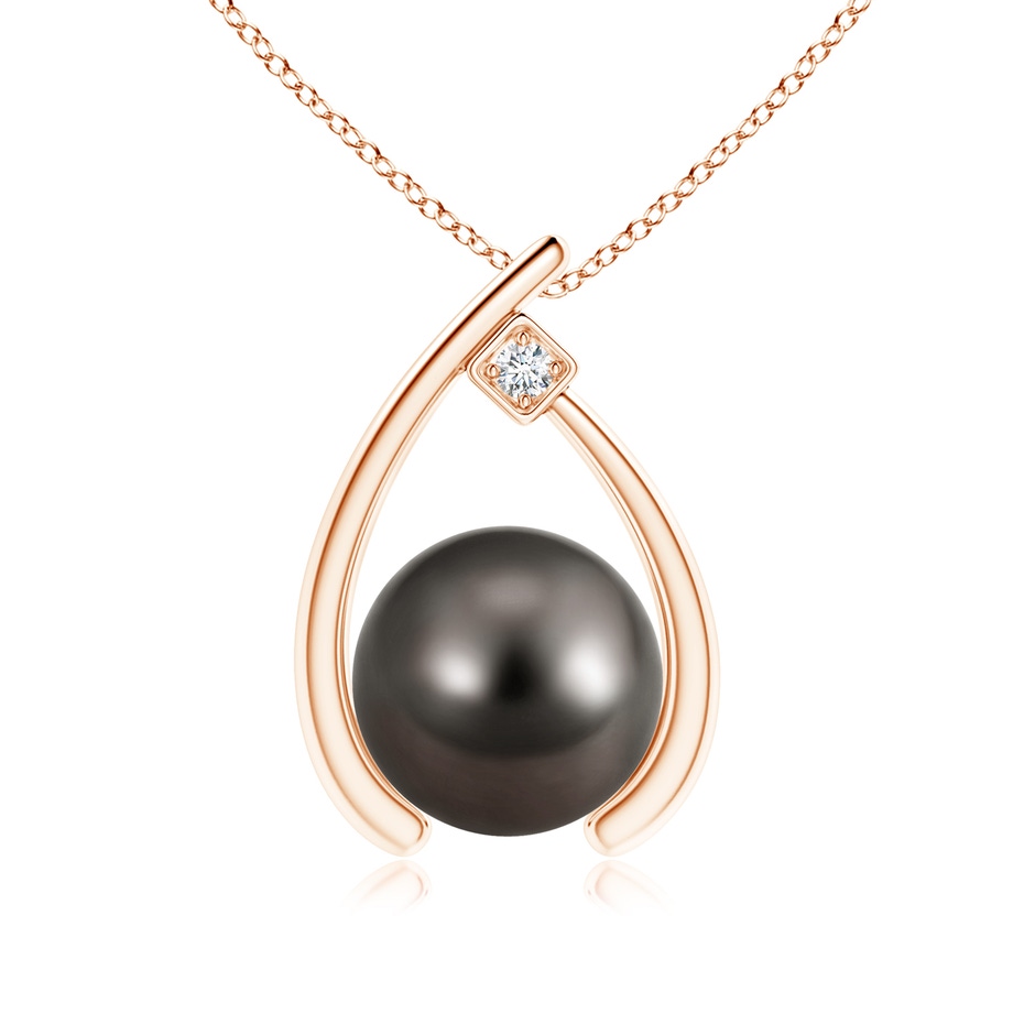 9mm AAA Tahitian Pearl Wishbone Pendant with Diamond in Rose Gold 