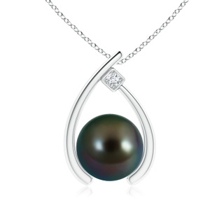 9mm AAAA Tahitian Pearl Wishbone Pendant with Diamond in White Gold