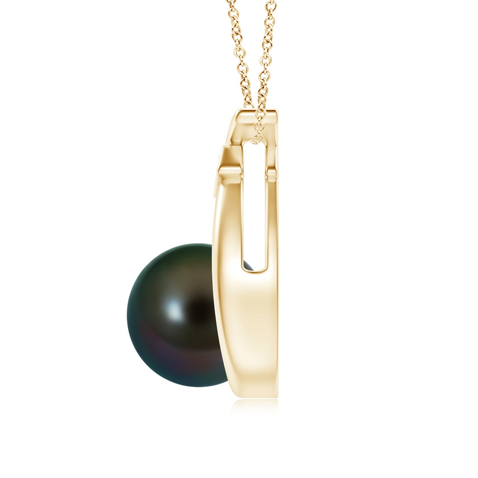 9mm AAAA Tahitian Pearl Wishbone Pendant with Diamond in Yellow Gold product image