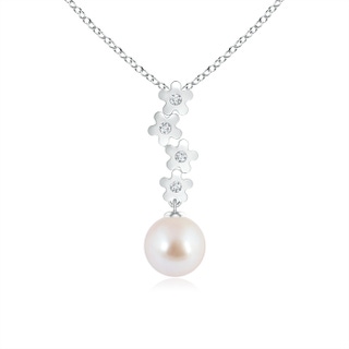8mm AAA Akoya Cultured Pearl Pendant with Cascading Flowers in White Gold