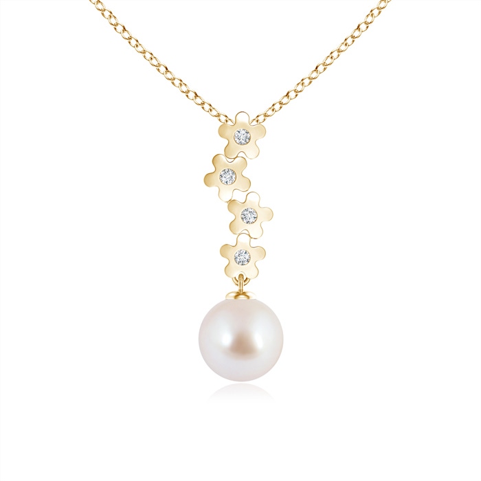 8mm AAA Akoya Cultured Pearl Pendant with Cascading Flowers in Yellow Gold